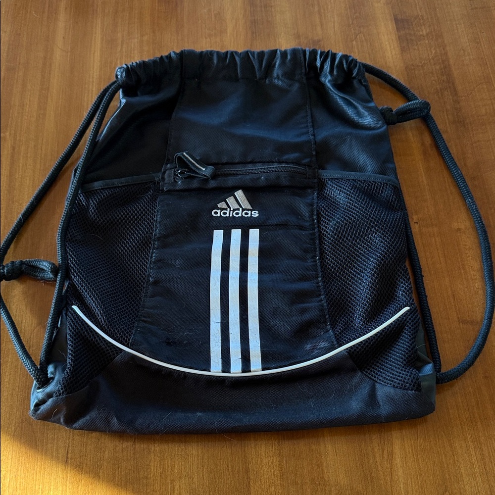 Adidas Black Drawstring Backpack with White Accents